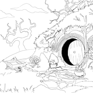 Adult Coloring Page - Hobbit House from Lord of the Rings