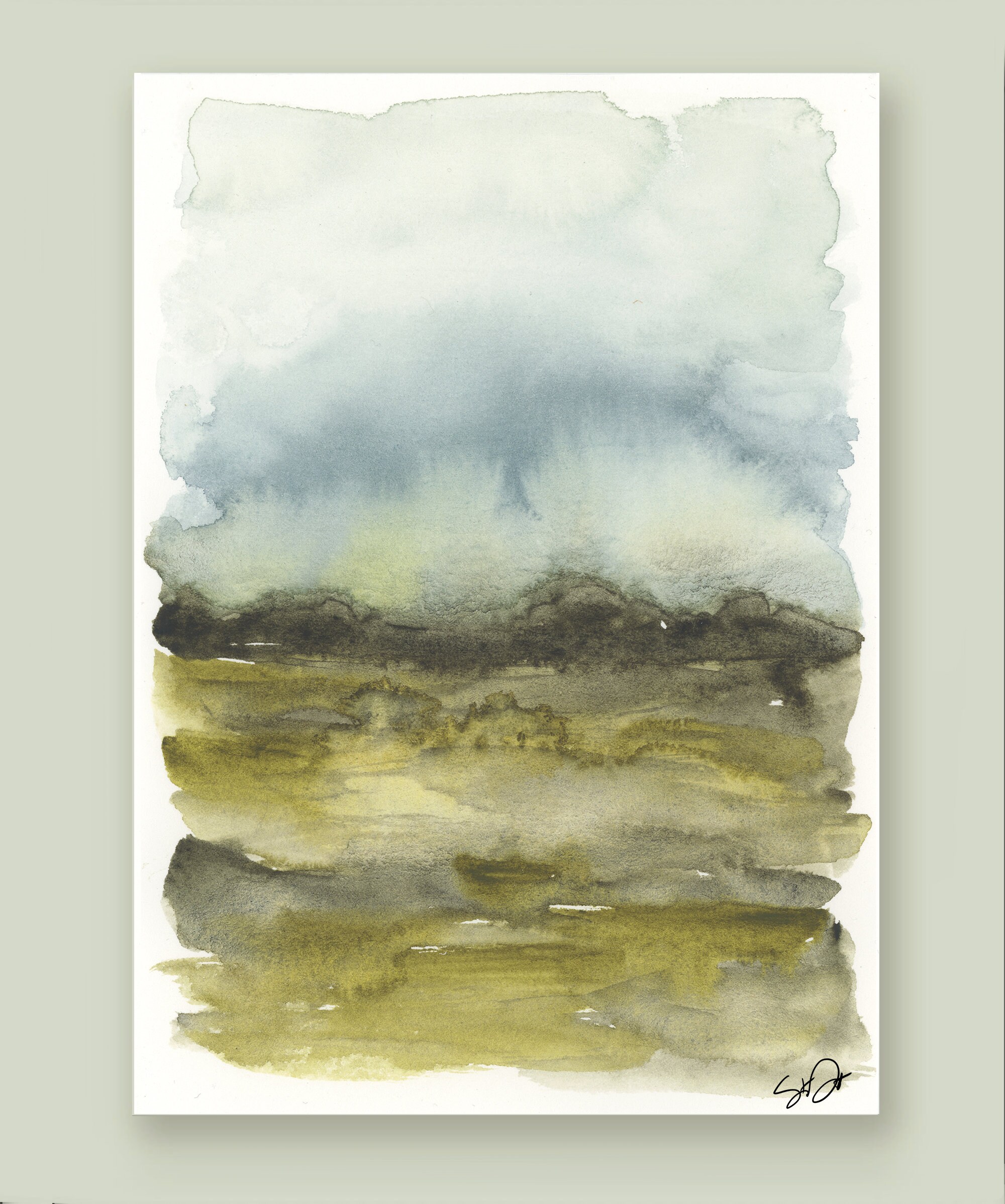 オリジナル手描き抽象水彩風景画 - No. 213 - 5x7 オリジナル水彩画