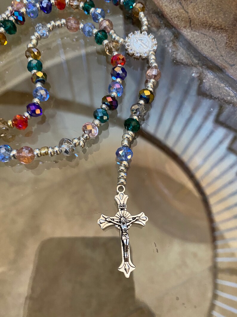 Handmade colorful swavorski crystal catholic rosary