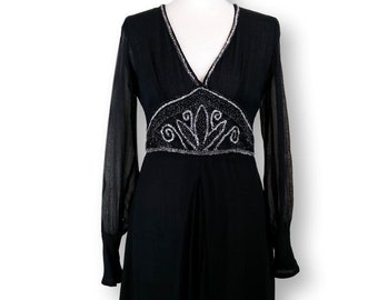 Bohemian black dress / LBD / bohemian dress / boho chic dress / boho luxe drsss / long sleeve dress / embroidered dress / embellished dress