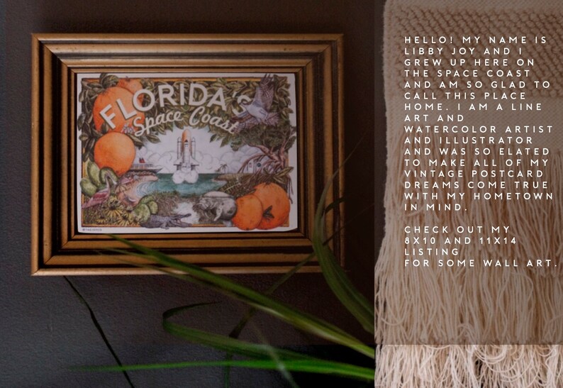 note card Shuttle Rocket Launch Citrus Watercolor Illustration Titusville Cocoa Beach Merrit Island Florida\u2019s Oranges Postcard Palm