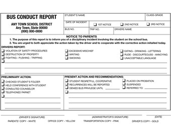 School Bus Conduct Report