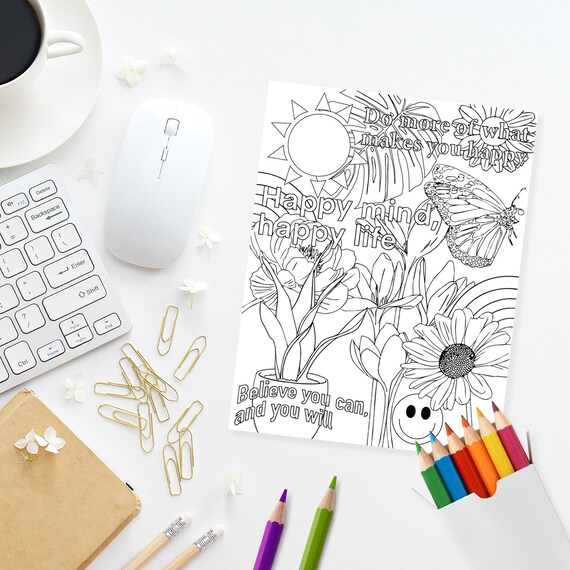positivity printable coloring page aesthetic coloring page etsy