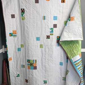 Deconstructed 9-patch handmade cotton reversible quilt