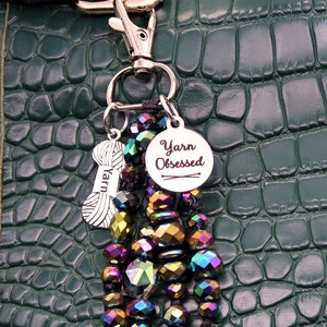 yarn obsessed beaded purse charm for handbag, knitters gifts, knitters pride, yarn lover, yarn jewelry, yarn organizer bag keychain for mom