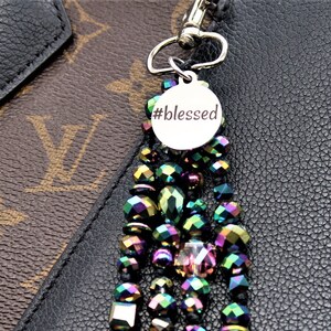 Blessed, beaded purse charm for handbag, laptop bag charm, religious gifts for mom, Christian gifts for women, spiritual gifts for friends