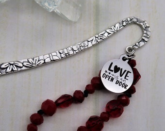 love is an open door beaded bookmark for women, book gift idea, reader gift book lovers gift, love bookmark, reading theme gifts for friends