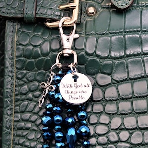 with God all things are possible, beaded purse charm for handbag, religious gifts, scripture gift, Matthew 19 26,  Christian Christmas gifts