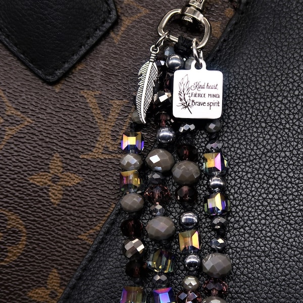 kind heart fierce mind brave spirit beaded purse charm for handbag, luxury bag charm for her zipper charms for women, gifts for her under 20