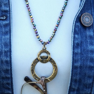 Bronze Kreis Anhänger Perlen Brillenkette, Brillenhalter, Brillen Schleife Halskette, Lesebrillen Halter, Sonnenbrille Lanyard für Frauen