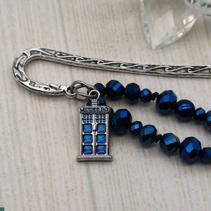 Tardis Bookmark, beaded bookmark for women, police call box, doctor who inspired gift, fandom bookmark, reading theme gifts for friends