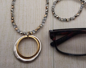 Gold and Silver Double Circle Glasses Chain, Beaded Eyeglasses Holder, Eyeglasses Necklace, Reading Glasses Jewelry, Lanyard for Glasses