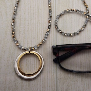 Gold and Silver Double Circle Glasses Chain, Beaded Eyeglasses Holder, Eyeglasses Necklace, Reading Glasses Jewelry, Lanyard for Glasses