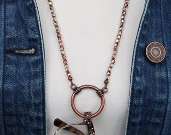Cadena para gafas con cuentas de cobre brillante, soporte para gafas, collar con lazo para gafas, soporte para gafas de lectura, cordón para gafas, regalo para mujeres