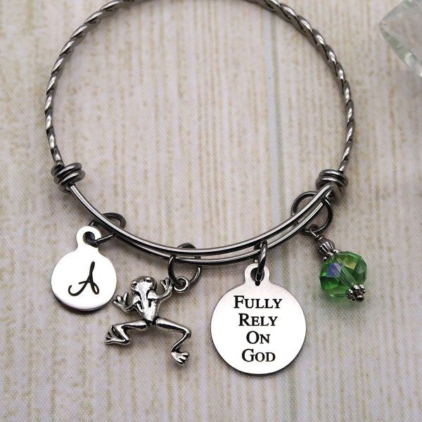 Fully Rely on God, personalized initial charm bracelet for women, custom bangle bracelet Religious Gift Christian Gift Visible Faith Jewelry