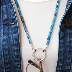 Turquoise Opalite Glasses Chain, Beaded Eyeglass Holder, Eyeglasses Loop Necklace, Reading Glasses Holder for Women Lanyard for Glasses Gift