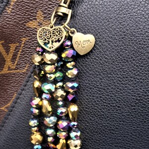 Tree of Life beaded purse charm for handbag, bronze handbag charm, family tree gift for mom, Birthday gift for Mother from Daughter