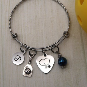 Pickleball Charm Bracelet, Customized Pickleball Paddle and Ball Gifts for Women, Pickleball Player Birthday Gifts, Pickleball Jewelry Gift