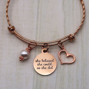 She Believed She Could So She Did personalized initial charm bracelet for women custom bangle bracelet with birthstone pre teenage girl gift