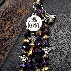 Bee Kind beaded purse charm for handbag, kindness quote bumble bee zipper charm for women honey bee gift for her, bee keeper gift for friend