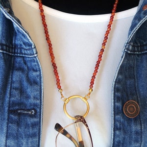 Karneol Stein Brillenkette, Perlen Brillenhalter, Brillen Schleifenkette, Lesebrillen Halter, Lanyard für Brillen, Geschenk für Frauen