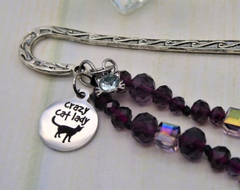 crazy cat lady bookmark, beaded bookmark for women, reader gift, cat lover gift, book lover gift, gift for mom cat theme, Christmas Gifts