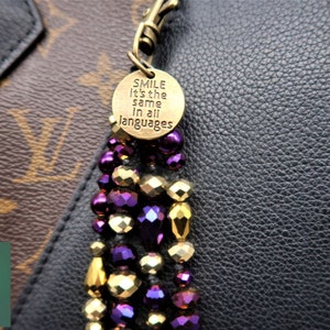 smile quote, beaded purse charm for handbag laptop bag charm, gold handbag charm for women, zipper charm for mom, Secret Santa Gifts at Work