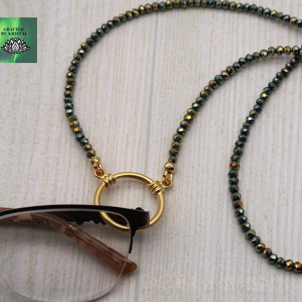 Gold and Aqua Crystal Beaded Glasses Chain, Eyeglasses Holder, Eyeglasses Loop Necklace, Reading Glasses Holder Sunglasses Lanyard for Her