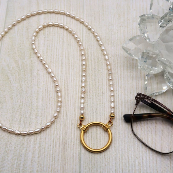 Cadena de gafas de perlas de agua dulce, soporte de gafas con cuentas, collar de bucle de gafas, soporte de gafas de lectura para mujeres, cordón para gafas