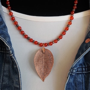 real leaf pendant, copper leaf necklace for her, Thanksgiving necklace for women, autumn jewelry, fall handmade jewelry, natural leaf gifts