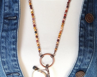 Cadena para gafas de jaspe mookaite, soporte para gafas con cuentas, collar con lazo para gafas, soporte para gafas de lectura para mujer, cordón para gafas