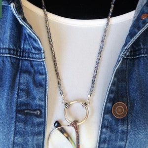 Sparkling Gray Purple Glasses Chain, Beaded Eyeglasses Holder, Eyeglasses Loop Necklace, Reading Glasses Holder Sunglasses Lanyard for Women