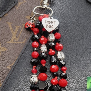 Ladybug Love Bug, beaded crystal purse charm for handbag, ladybug gifts for women, bag charm, Pre Teenage Girl Birthday Gifts for Tweens