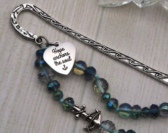 Hope Anchors the Soul, Nautical bookish bookmark for women, book gift for book lover, anchor gift for her, anchor bookmark, beach lover gift