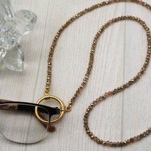Sparkling Gold Crystal Beaded Glasses Chain, Eyeglasses Holder, Eyeglasses Loop Necklace, Reading Glasses Holder, Sunglasses Lanyard for Her