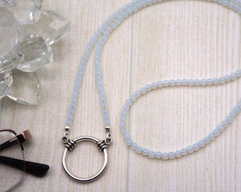 Cadena para gafas de piedra opalita, soporte para gafas con cuentas, collar con aro para gafas, soporte para gafas de lectura, cordón para gafas de sol, regalo para mujer.