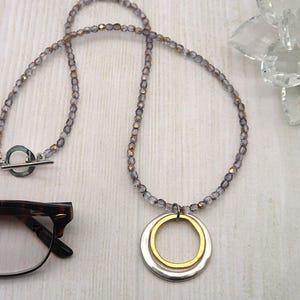 Gold and Silver Double Circle Glasses Chain, Beaded Eyeglasses Holder, Eyeglasses Necklace, Reading Glasses Jewelry, Lanyard for Glasses