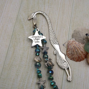 mermaid kisses and starfish wishes beaded bookmark for women mermaid shop for adults, mermaid gifts for girls, mermaid bookmark for friends