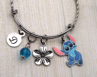 Pulsera de Lilo y Stitch, Ohana significa familia, pulsera con inicial personalizada, brazalete personalizado para adolescentes, regalos de Stitch para mujeres.