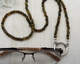 Cadena para gafas con cuentas de ágata de vena de dragón, soporte para gafas, collar con anilla para gafas, soporte para gafas de lectura para mujer, cordón para gafas.