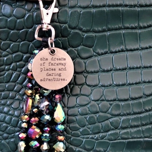 She dreams of faraway places and daring adventures beaded purse charm for handbag dreamer charms for women Secret Santa Holiday Gift at Work