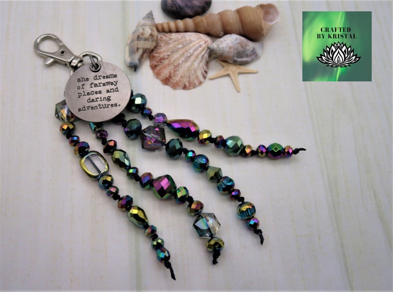 She dreams of faraway places and daring adventures beaded purse charm for handbag laptop bag charm for her gift under 20 dreamer charms