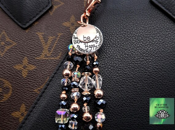 Positive Vibes, beaded purse charm for handbag, luxury purse zipper charm, keychain charm for women, be thankful, birthday gift under 20