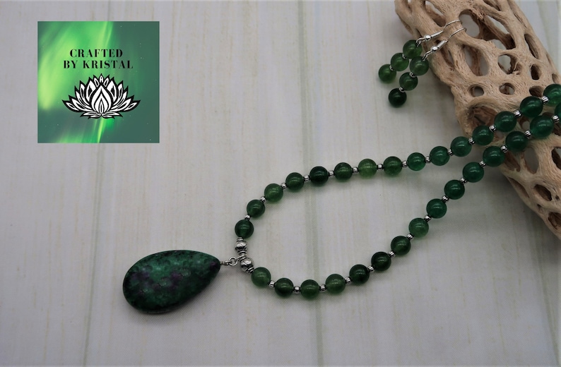 green agate jewelry birthday gift for mom green and purple agate stone beaded necklace and earring set Mothers day gift for grandmother