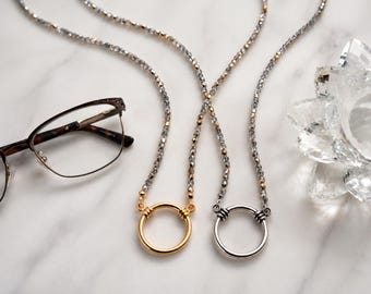 Silber und Gold Perlen Brillenkette, Brillenhalter Kette mit Schlaufe, Leseglas Loop Halskette, Lanyard für Brillen, Geschenk für Frauen