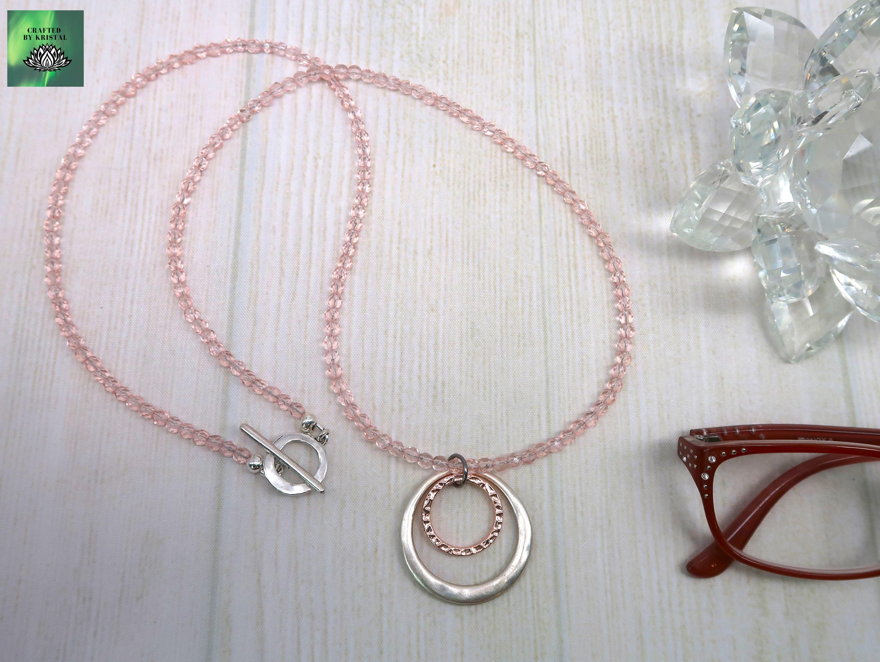 Handmade Pink Gold Eyeglass Necklace Pink Flower Rose Quartz Eyeglass Chain, Fantasy Cottagecore  main image 4