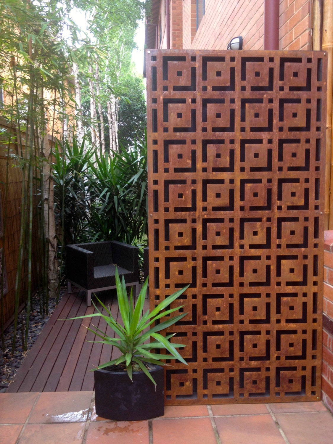 Metal rust look art oriental feature wall panel alfresco