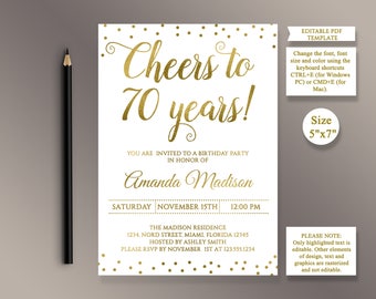 70th birthday invite etsy