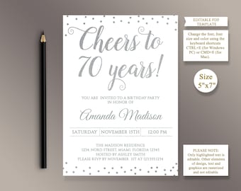 70th birthday invite etsy