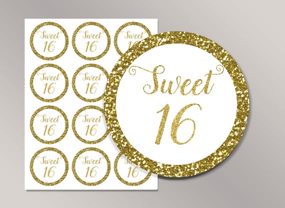 Sweet Sixteen Cupcake Toppers Sweet 16 Favor Tags 16th Etsy